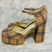 Princess Polly Beige Plaid Chabert Platform Heels