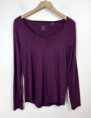 Toad Co Marley Long Sleeve Tee Size M Purple V-Neck Organic Cotton Casual