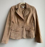 Ann Taylor Loft Vintage 100% Leather Collar Lapel Womens Jacket Size 2 / XS Tan