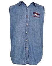 Vintage Y2K 90s Hard Rock Cafe Sleeveless Denim Shirt Sz XL Button Front