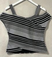 Saks Fifth Avenue | Black and White Stripe Off Shoulder Top