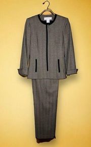 Doncaster Size 6 Wool Silk Tweed Pant Suit Button Jacket Herringbone Vintage 90s