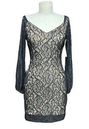 Dress The Population Off Shoulder Blouson Sleeve Lace Dress Black Nude XS