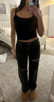 Black Mid Rise Ripped Jeans 