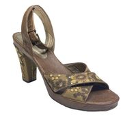 𑁍 Afterflower Strappy Floral Embroidered Heels 𑁍 Brown Leather 9M