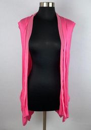 Logo Lori Goldstein Pink Pocketed Long Open Front Cardigan M