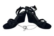 NWT Express Wedge Sandals 10 Womens Black Faux Suede Open Toe Ankle Modern Chic