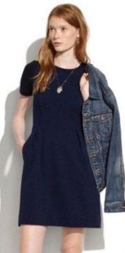 Madewell Gallerist Ponte Colorblock Dress Ribbed Short Sleeve Navy Blue Black 6