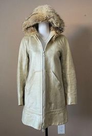 MARC JACOBS | Gold Genuine Leather Fur Hood Coat Sz 2