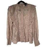 Cable & Gauge Taupe Lace Long Sleeve Top w/ Camisole