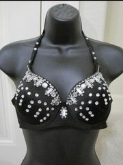 💎 Black Push Up Bra with Hand Sewed Rhinestones 💎