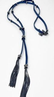 White House Black Market Blue Crystal YDrop Tassel Necklace