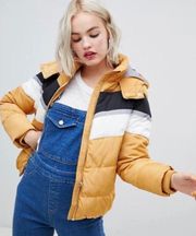 Mustard Yellow Color block Puffer Jacket