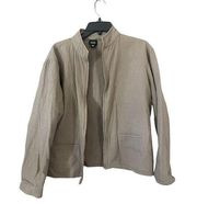 Eileen Fisher Ribbed Jacket Sweater Coat Khaki Zip Up Stand Up Collar Womens Sm