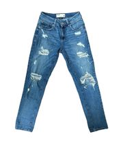 Garage , size 0, blue, ripped "girlfriend" skinny/straight jeans