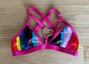 Dolls Kill - Club Exx Love Spectrum Striped Bra Top in Pink Multi