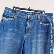 Lauren Jeans Co Ralph Lauren Aztec Embroidered Distressed Bootcut Jeans ~Size 16