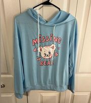 Romwe Missing Bear light blue hoodie size large