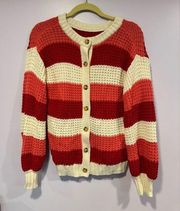 Pop sugar red orange and white strip sweater cardigan
