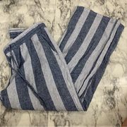 Old Navy  Linen blend Striped Pull On Wide leg Pants Size Medium Blue Grey White