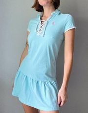 Vintage Y2K Polo Ralph Lauren Baby Blue Lace Up Polo Mini Dress