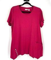 LOGO Lori Goldstein Women's Button Detail Handkerchief Hem T-Shirt Pink Size 1X