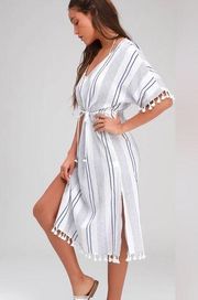 Nwt lulus Sunshine On White and Blue Striped Kaftan Swim Cover-Up-size medium