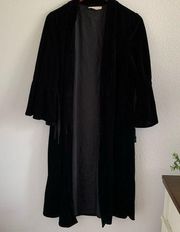 Solitaire Black Velour Long Line Long Open Front Sweater Bell Statement Sleeves