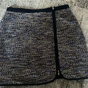 J Crew Tweed Skirt Asymmetrical Navy Blue Metallic Skirt with Zipper size 12