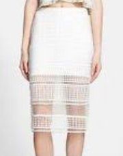 JOA MESH CROCHET WHITE PENCIL SKIRT S