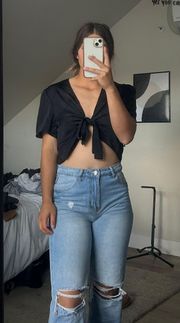 Wild Fable Black Front Tie Crop Top