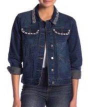 Velvet Heart Jean Denim Beaded Pearl Jacket Womens Small