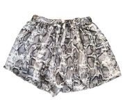 She+Sky Womens Pull On Dressy Silky Snakeskin Print Shorts Black White L NWOT