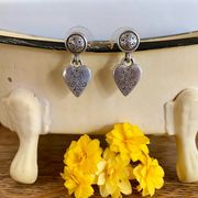 Brighton Ophelia Silver Heart Dangle Earrings Floral Etched Post Backs. EUC!