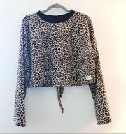 Varley Sweatshirt Crop Open Back Tie Milldale Sweatshirt Sz M NWT Leopard Print