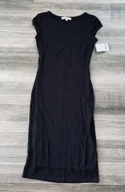 Velvet Torch Black Tight Midi Dress S NWT Cap Sleeve Bodycon Soft Lined N1