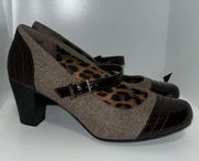 Clarks Bendables Tweed & Patent Cap Toe Mary Janes Chunky Stacked Heel Women’s 7