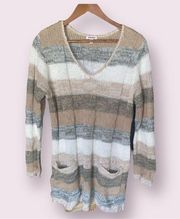 BONGO Plus V-neck Striped Lightweight Sweater - size 1XL