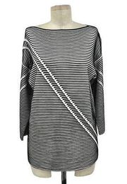 Lafayette 148 New York Black White Striped Boat Neck Sweater Size Medium