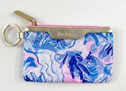 Lilly Pulitzer ID Card Holder Mini Keychain Wallet Blue Pink Gold