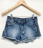 Stradivarius Jean Shorts Size 2 Blue Bohemian Cut Off Frayed