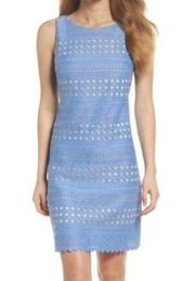 ELIZA J Laser Cut Sheath‎ Dress Light Blue Sleeveless Womens Size 6 Lined Scuba