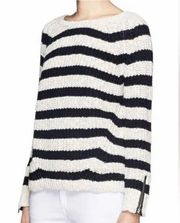 MAJE Faveur Cream & Black Wide Striped Chunky Zip Sleeve Sweater