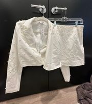 Bridal Pearl White Cropped Blazer Set