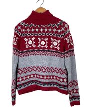 Vintage  Turtleneck Fair Isle Wool Sweater Red Grey Women’s Large