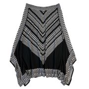 Chicos Women's 1 Medium Handkerchief Black White Asymmetrical Midi Skirt