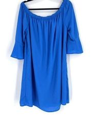 City Streets Womens Bell Sleeve Stretch Off-the-Shoulder Midi Dress Blue Size XL