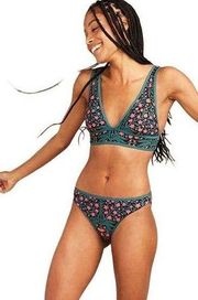 ROBERTA ROLLER RABBIT Bikini Top Bralette Rhone Floral Black Swimwear Small NEW