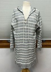 Souther Tide Heather Gray Textured Stripe Long Sleeve Hooded Dress Size XL