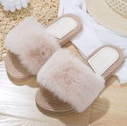 Cream Fluffy Espadrilles Sandals